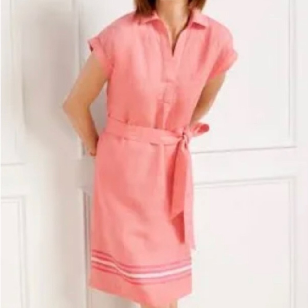 Talbots Coral Pink Linen Belted Shirt Dress XL - Picture 2 of 8